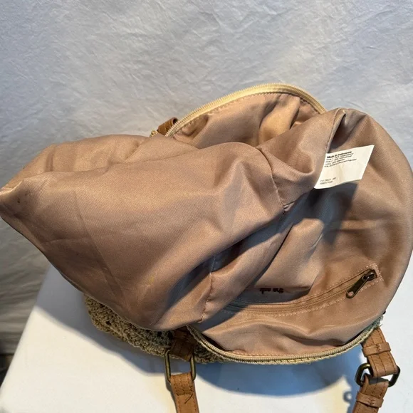 Woven Crochet Tote Bag with Leather Straps - Beige - Picture 10 of 13